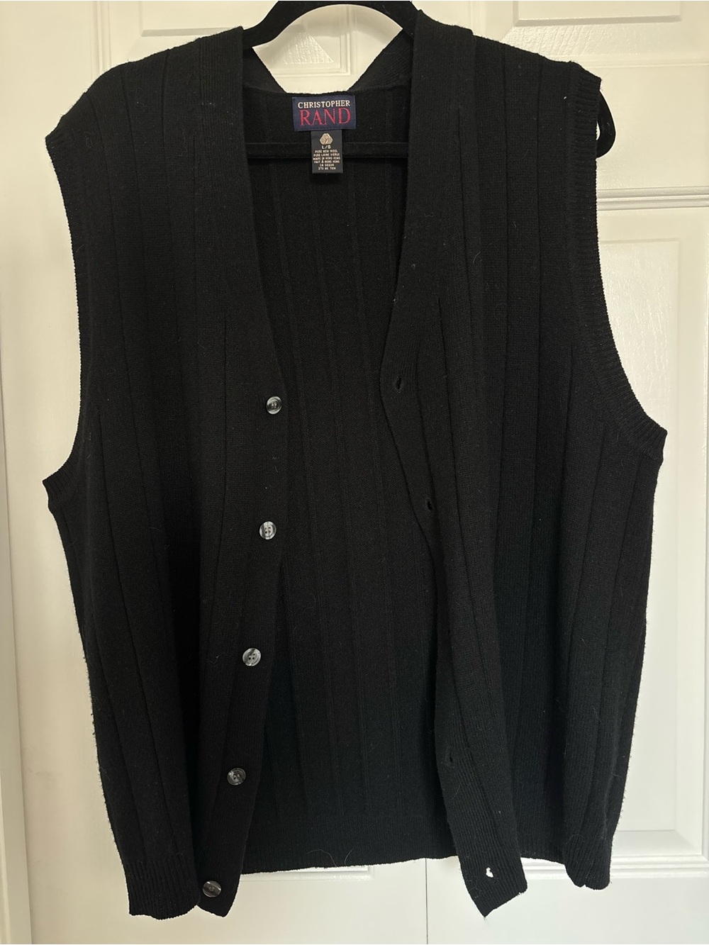 Christopher Radko Black Ribbed Button-Front Knit Vest